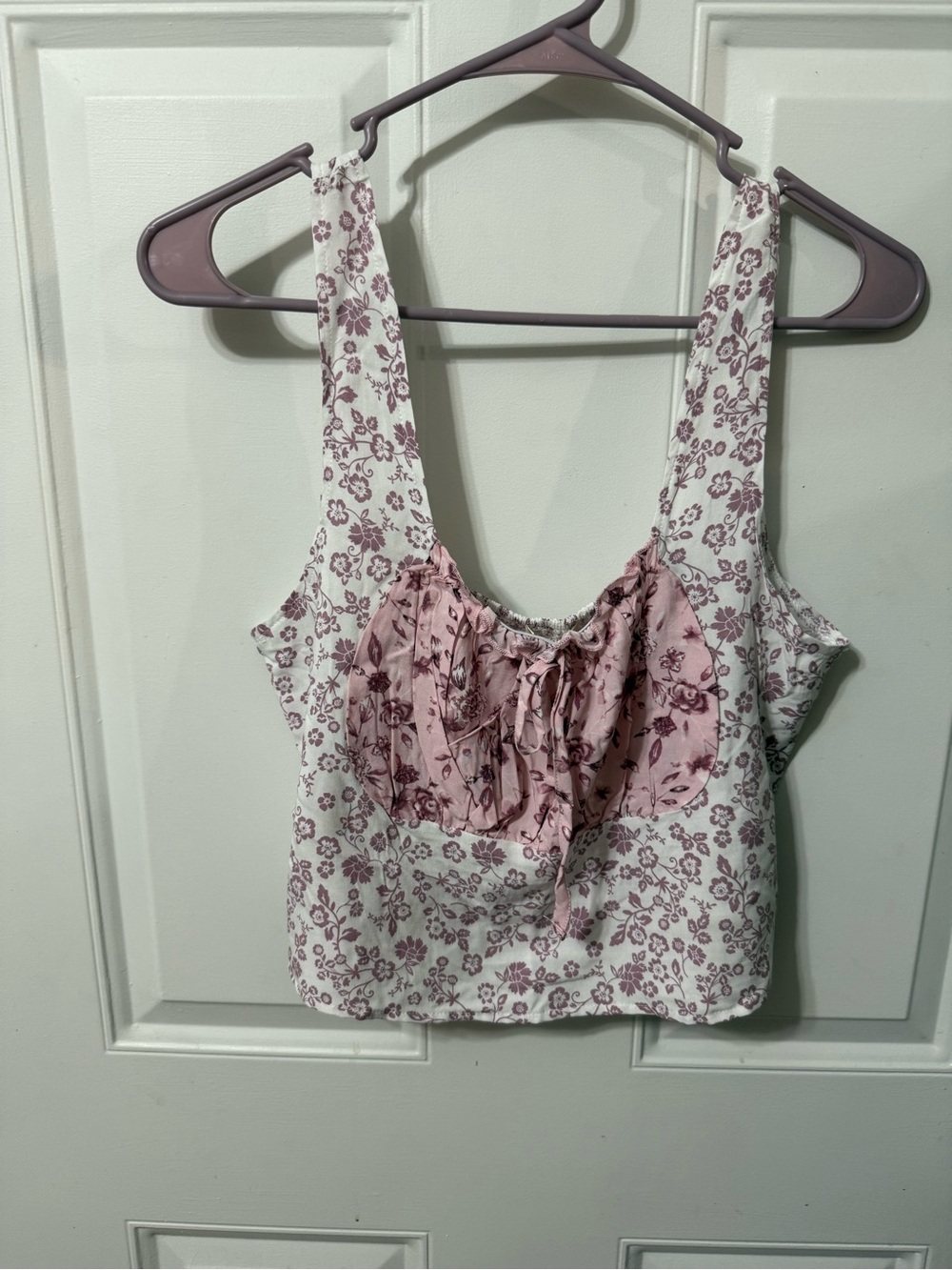 Floral Print Pink and White Sleeveless Crop Top